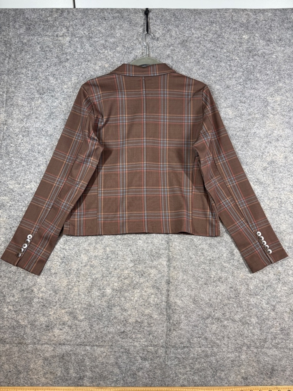 FDJ Brown Plaid Cropped Boxy Blazer Size 6 Tailored Preppy Chic Jacket Academia - Picture 10 of 13